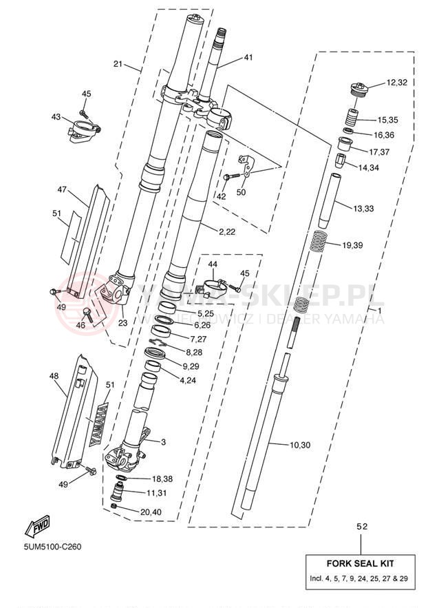 Schemat "Amortyzatory przód" do Yamaha WR250F WR250FS