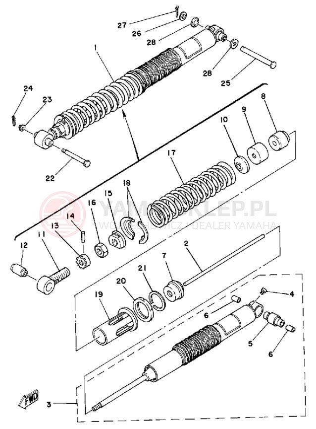 Schemat "zawieszenie tył" do Yamaha IT250G