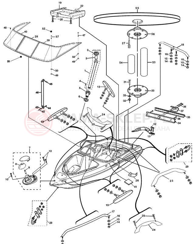 Schemat "HULL DECK FITTINGS" do Yamaha AR230 SRT1000BD