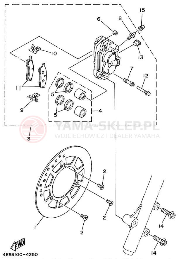 Schemat "Zacisk hamulcowy + tarcza przód" do Yamaha YZ80 YZ80L