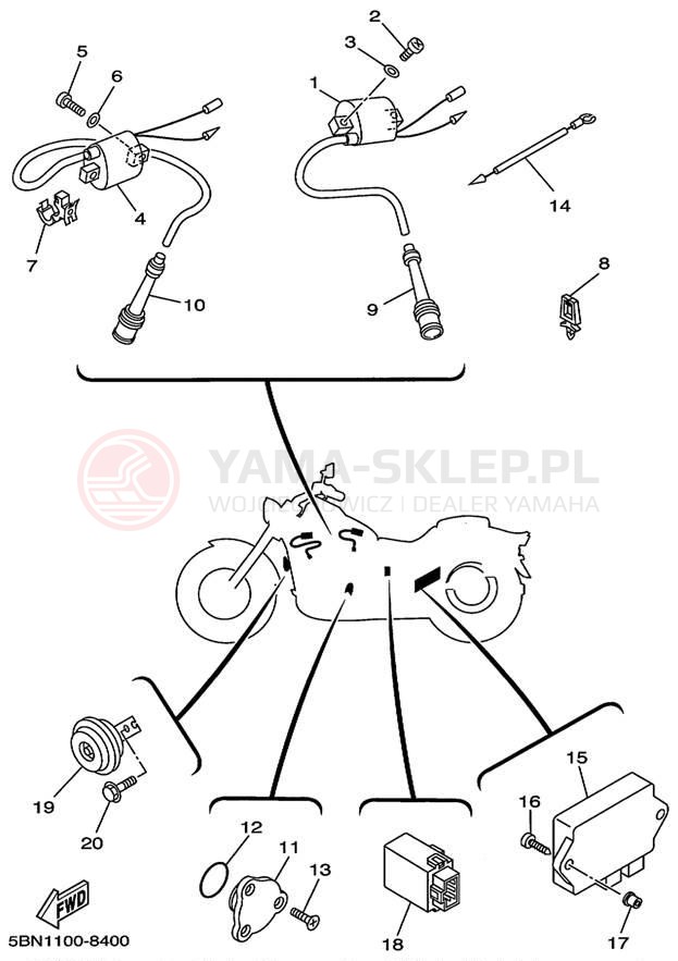 Schemat "układ elektryczny" do Yamaha V-STAR CUSTOM XVS650L/XVS650LC