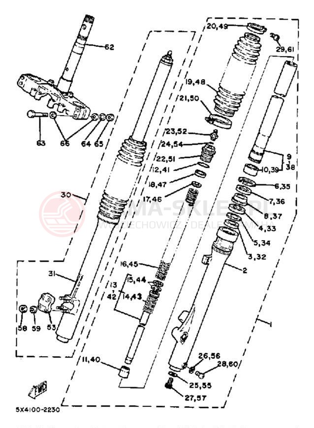 Schemat "Amortyzatory przód" do Yamaha YZ125J