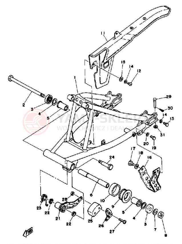 Schemat "Wahacz, osłona łańcucha" do Yamaha DT125F