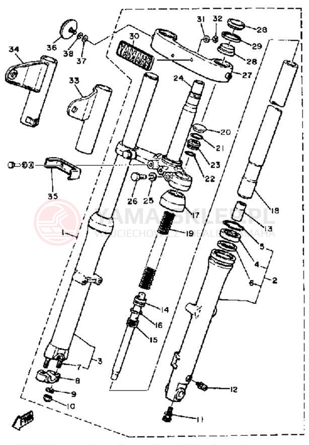 Schemat "Amortyzatory przód" do Yamaha XS400 XS400H