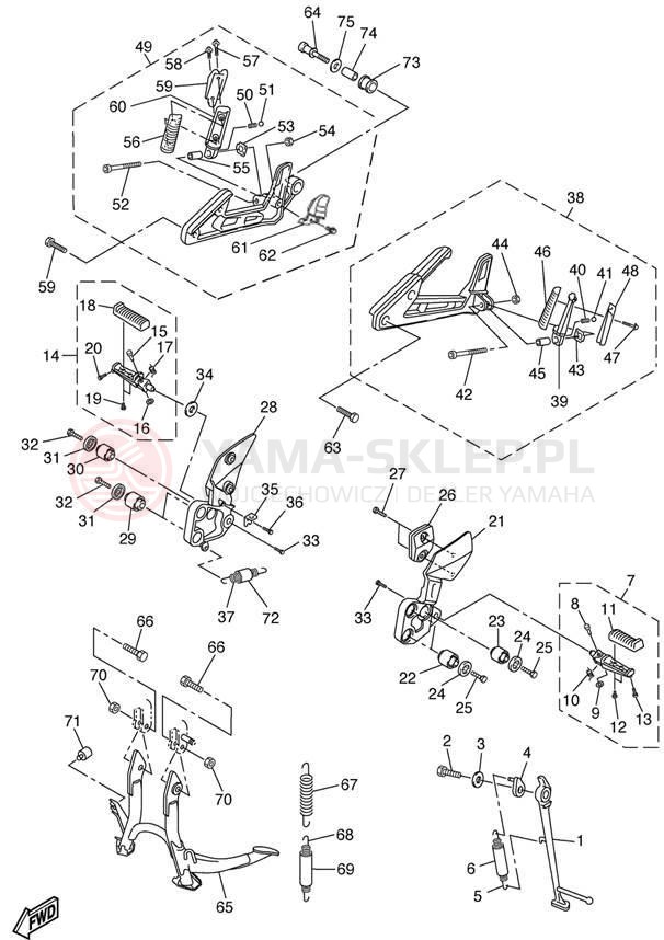 Schemat "Stopka postojowa i podnóżki" do Yamaha FZ1 FZS1000N/FZS1000NC