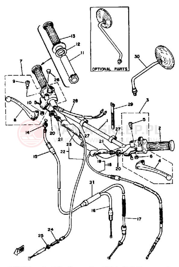 Schemat "Kierownica i osprzęt" do Yamaha DT100G