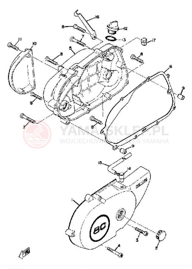 Schemat "Pokrywa silnika" do Yamaha TY80B
