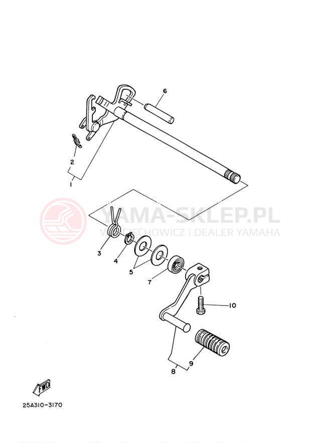 Schemat "Dźwignia zmiany biegów, wałek" do Yamaha TW200 TW200R/TW200RC