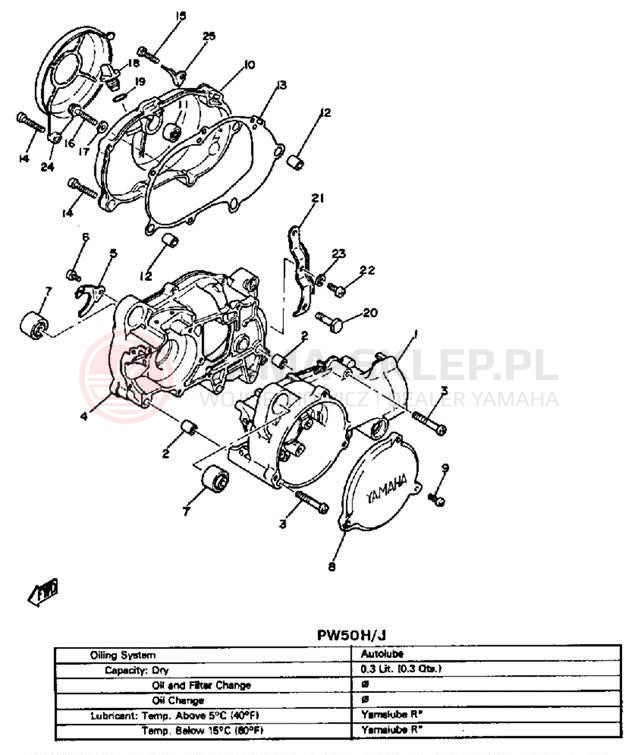 Schemat "Obudowa silnika" do Yamaha PW50H
