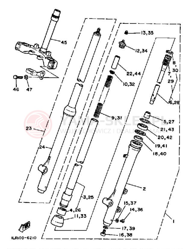 Schemat "Amortyzatory przód" do Yamaha YZ80B