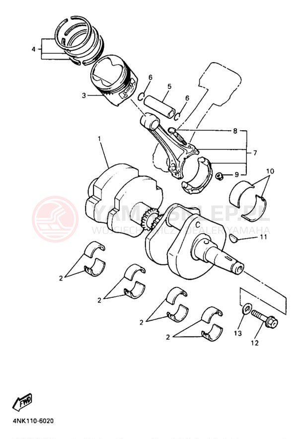 Schemat "Wał korbowy, tłok" do Yamaha XVZ13LTJ/XVZ13LTJC