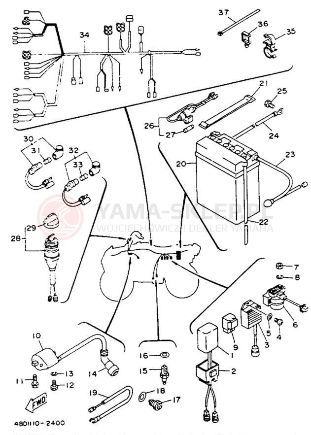 Schemat "układ elektryczny" do Yamaha TIMBERWOLF 2WD YFB250E