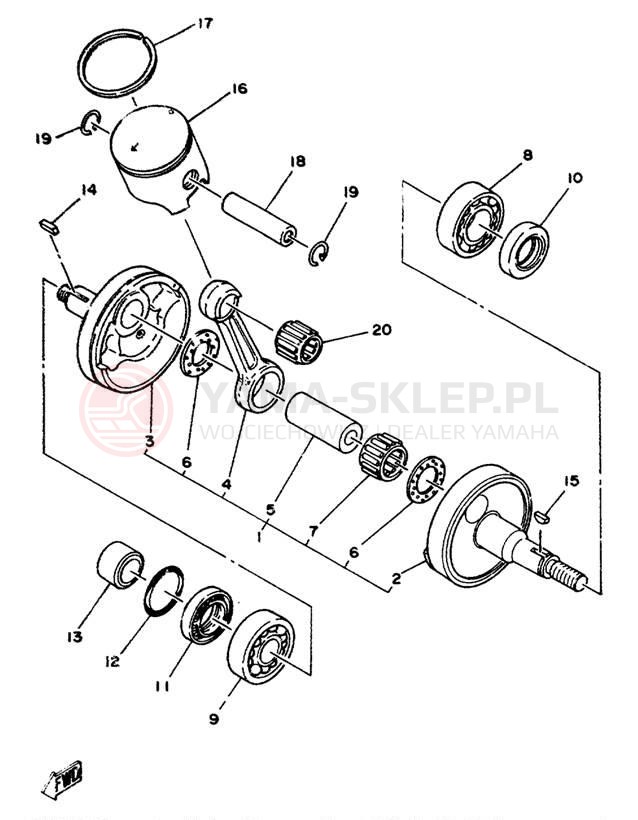 Schemat "Wał korbowy, tłok" do Yamaha TZ125G