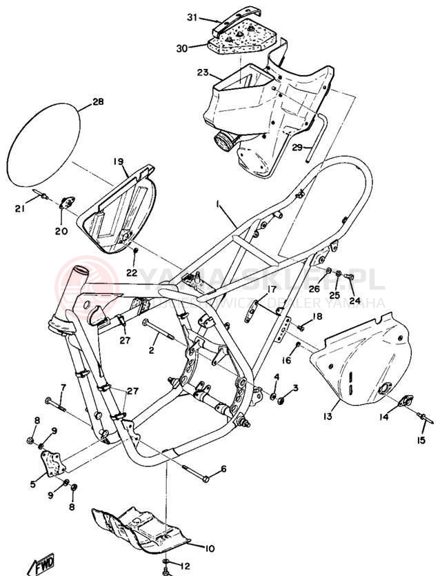 Schemat "pokrywa boczna ramy" do Yamaha MX250/MX360