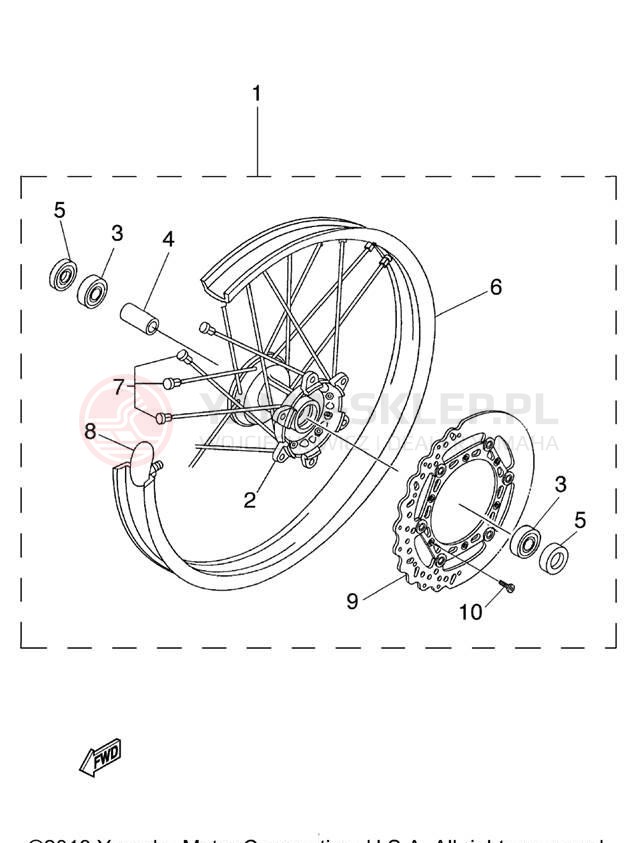 Schemat "Koło przód" do Yamaha YZ125 YZ125T1