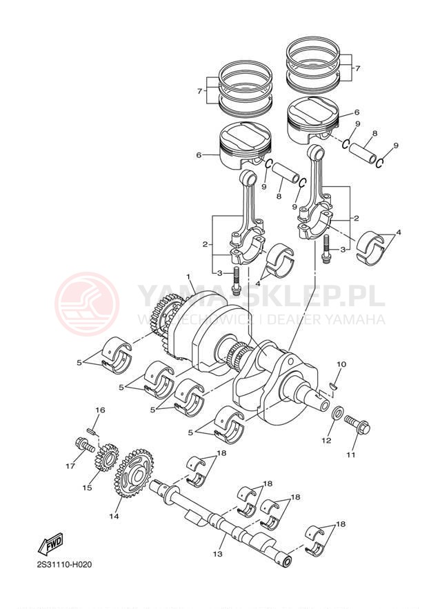 Schemat "Wał korbowy, tłok" do Yamaha V MAX VMX17YB/VMX17YCB