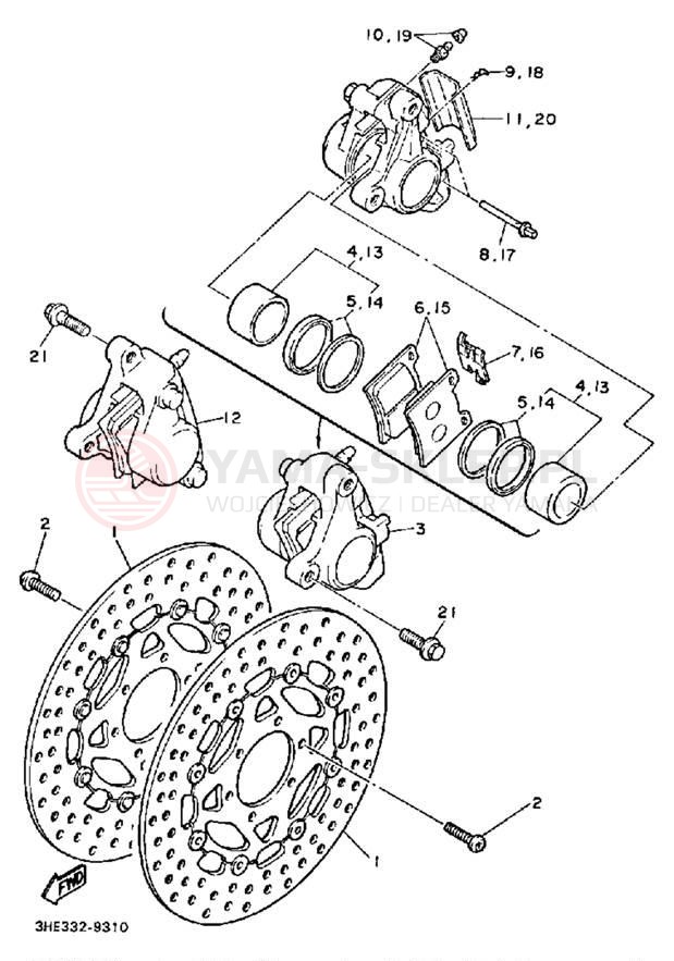 Schemat "Zacisk hamulcowy + tarcza przód" do Yamaha FZR600AC