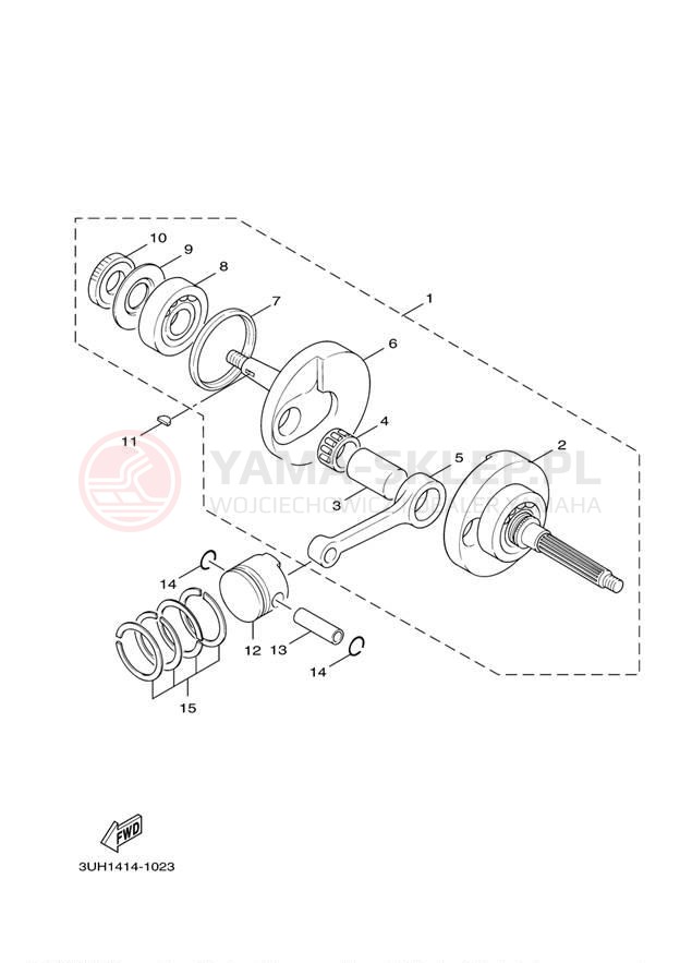 Schemat "Wał korbowy, tłok" do Yamaha VINO 125 YJ125W