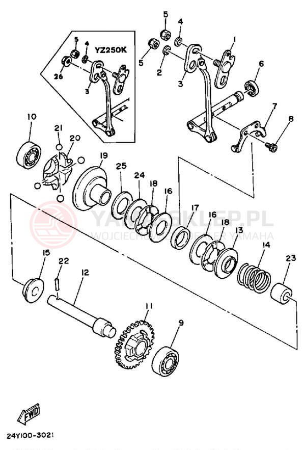 Schemat "Dźwignia zmiany biegów" do Yamaha YZ250L