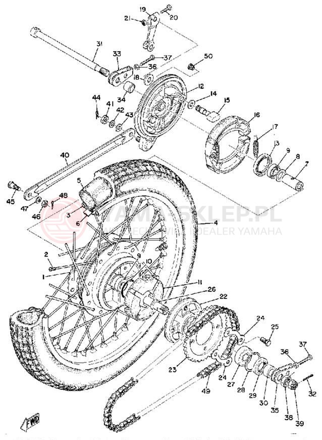 Schemat "Koło tył" do Yamaha RD200A