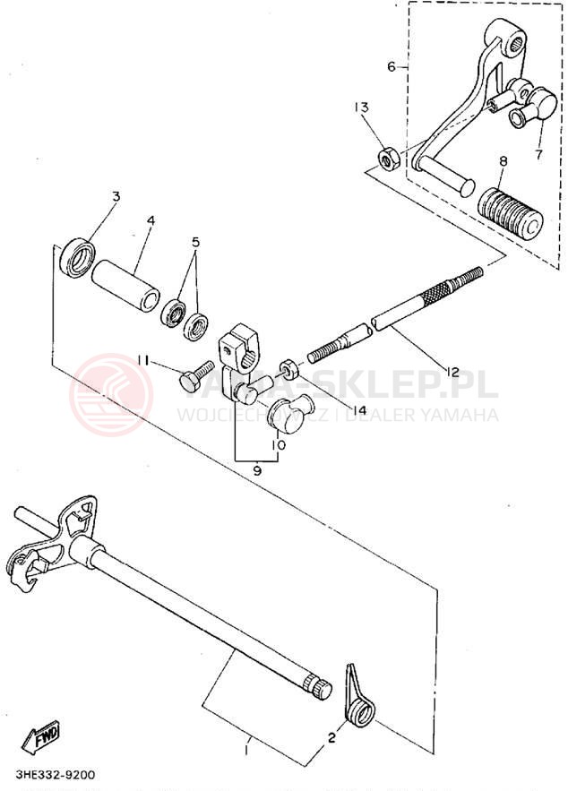 Schemat "Dźwignia zmiany biegów, wałek" do Yamaha FZR600RFC