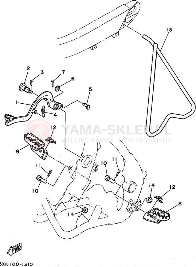 Schemat "Stopka postojowa i podnóżki" do Yamaha YZ250G1