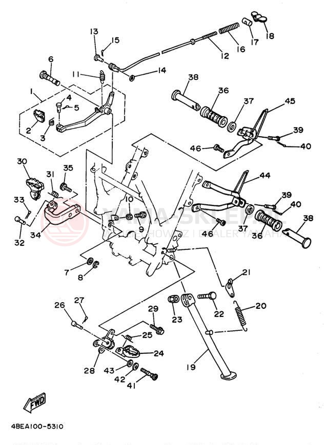 Schemat "Stopka postojowa i podnóżki" do Yamaha SEROW XT225K/XT225KC