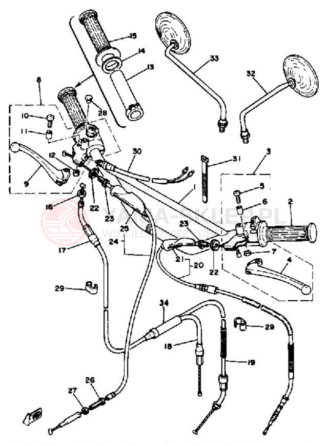 Schemat "Kierownica i osprzęt" do Yamaha DT100E