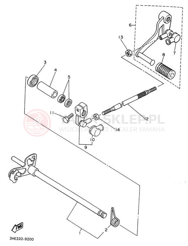 Schemat "Dźwignia zmiany biegów, wałek" do Yamaha FZR600RHC/FZR600RH