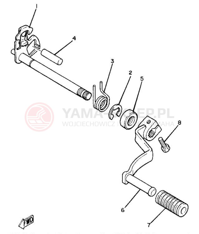 Schemat "Dźwignia zmiany biegów, wałek" do Yamaha YZ80H