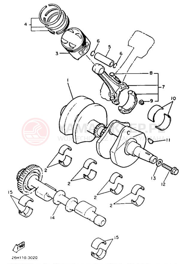 Schemat "Wał korbowy, tłok" do Yamaha XVZ13TC/XVZ13T