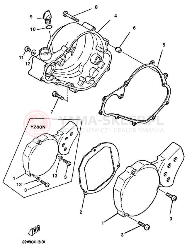 Schemat "Pokrywa silnika" do Yamaha YZ80N