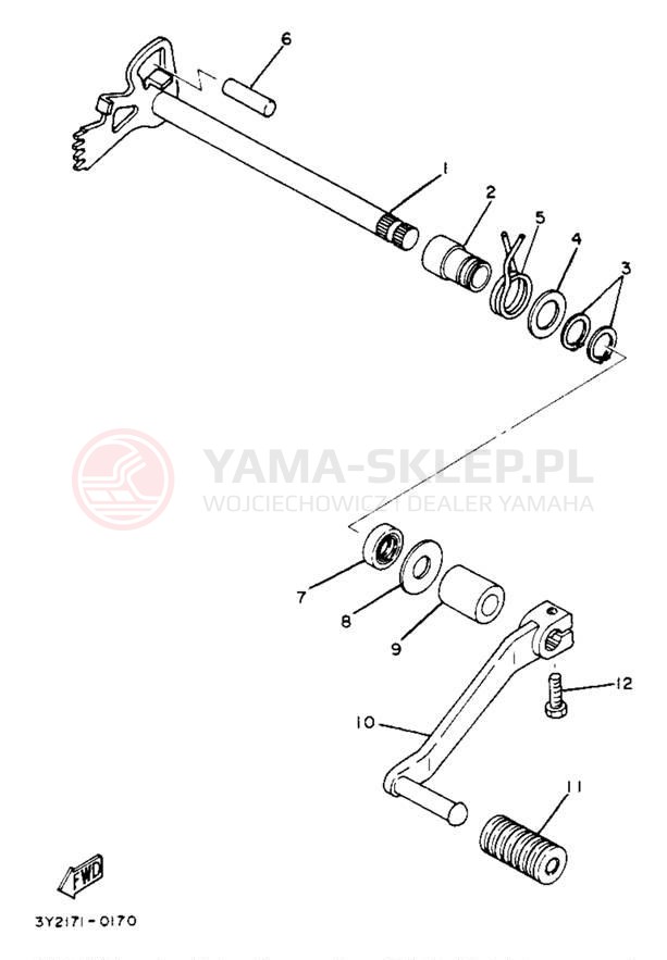 Schemat "Dźwignia zmiany biegów, wałek" do Yamaha XT250J