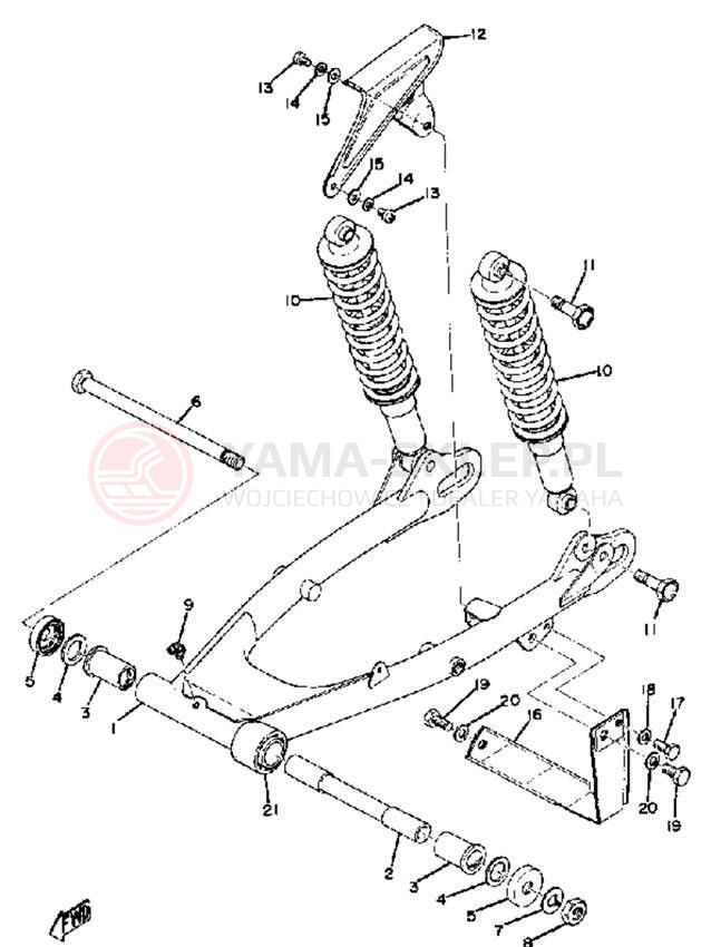 Schemat "Wahacz, osłona łańcucha" do Yamaha DT100A
