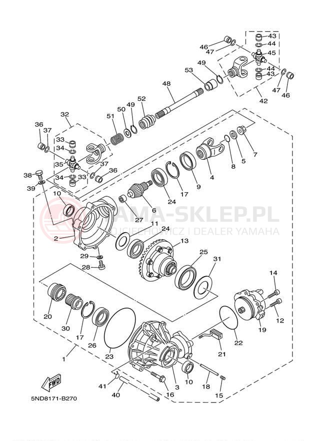 Schemat "Wał napędowy przód" do Yamaha KODIAK 450 AUTO 4X4 YFM45FAS