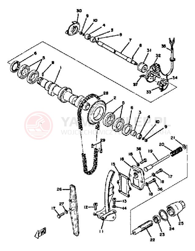 Schemat "Rozrząd - napinacz" do Yamaha XS650B