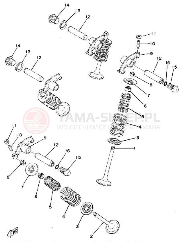 Schemat "Zawory - dźwigienki zaworowe" do Yamaha XS400D