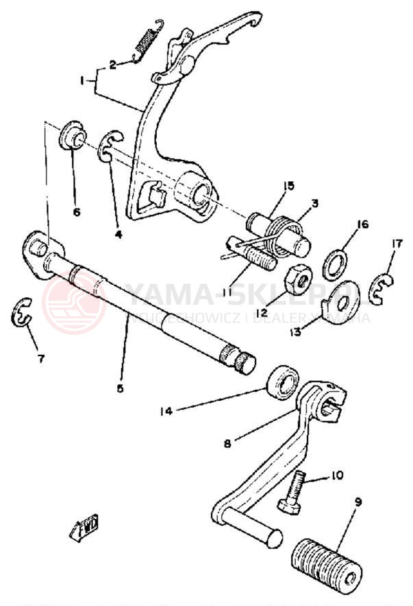 Schemat "Dźwignia zmiany biegów, wałek" do Yamaha DT175H
