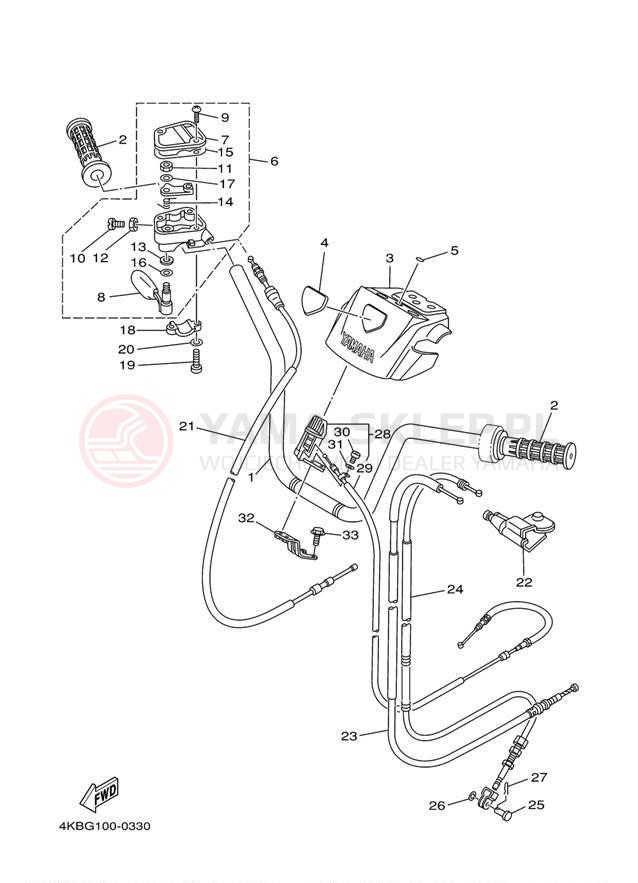 Schemat "Kierownica i osprzęt" do Yamaha WOLVERINE 4X4 YFM35FXS