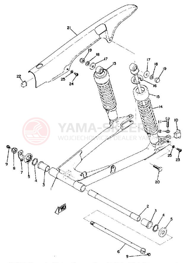 Schemat "Wahacz, osłona łańcucha" do Yamaha TX750A