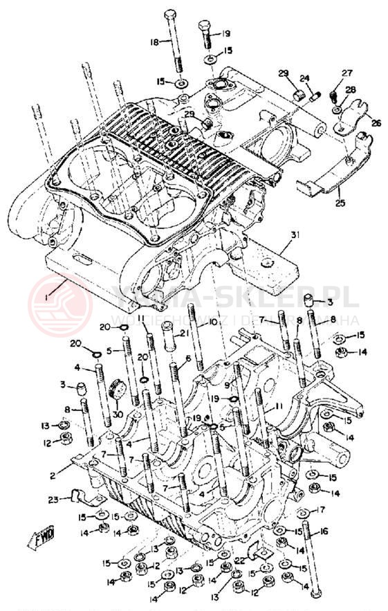 Schemat "Obudowa silnika" do Yamaha TX750A