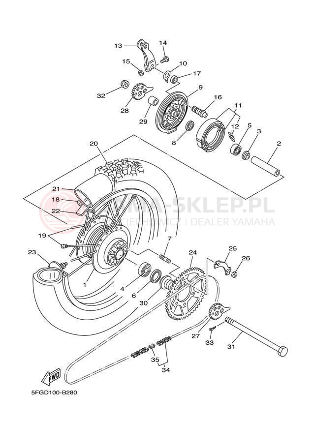 Schemat "Koło tył" do Yamaha TT-R225 TTR225S/TTR225SC