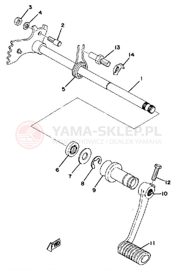 Schemat "Dźwignia zmiany biegów, wałek" do Yamaha XS500D