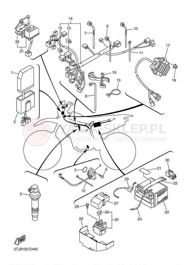 Schemat "układ elektryczny" do Yamaha WR450F WR450FT