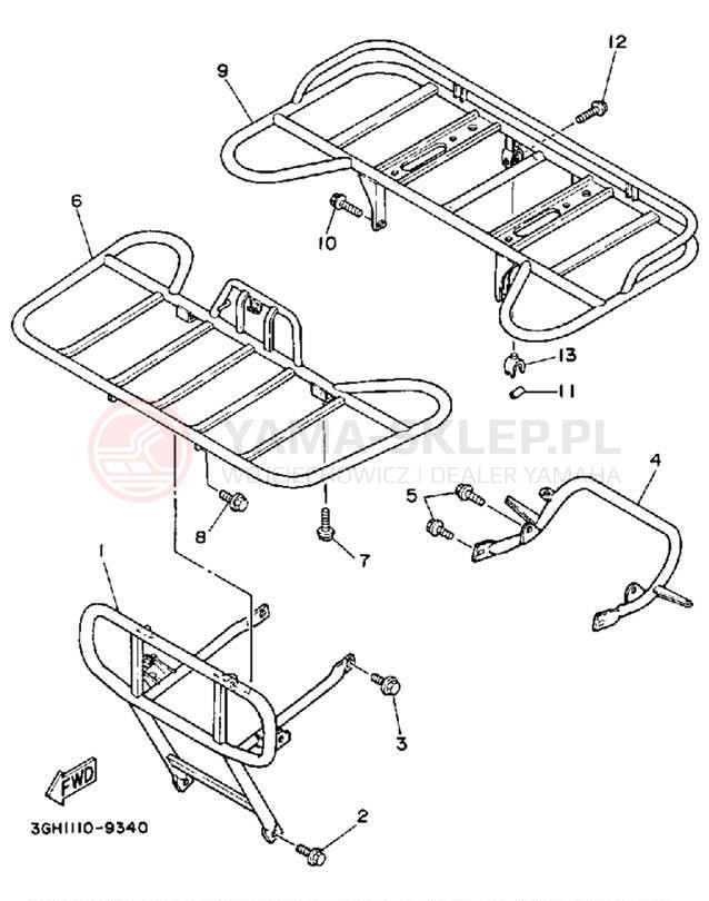 Schemat "osłona / stelaż" do Yamaha MOTO-4 YFM250A