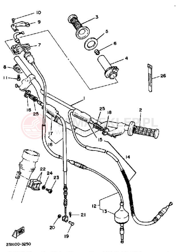 Schemat "Kierownica i osprzęt" do Yamaha YZ490 YZ490K