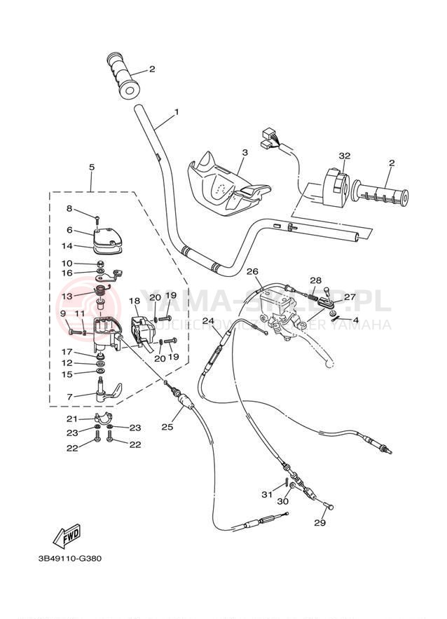Schemat "Kierownica i osprzęt" do Yamaha GRIZZLY FI 700 HUNTER YFM7FGHX
