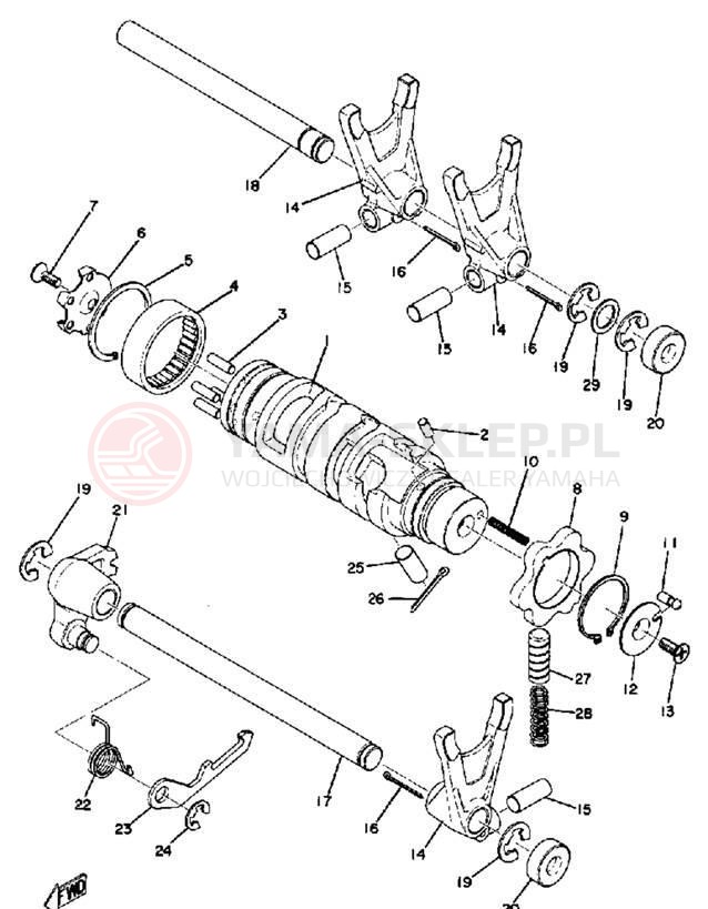 Schemat "Dźwignia zmiany biegów, wałek" do Yamaha TX500