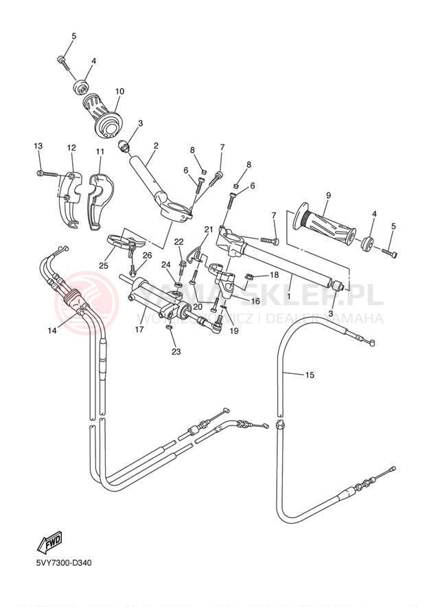 Schemat "Kierownica i osprzęt" do Yamaha YZF-R1 YZFR1TC/YZFR1T