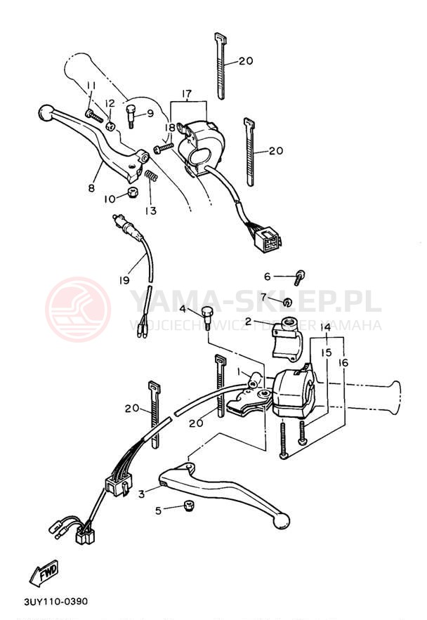 Schemat "Kierownica i osprzęt" do Yamaha XT600EBC/XT600EB